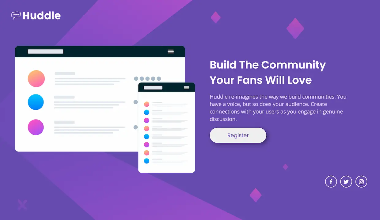 Huddle landing page